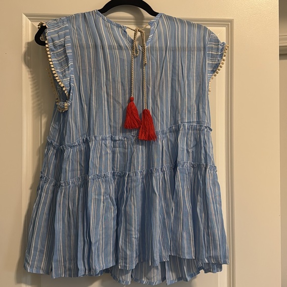 Altar’d State blue & white striped embroidered top with flutter sleeves - Picture 4 of 4